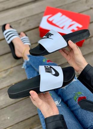 Чоловічі шльопанці nike slides white black / smb3 фото