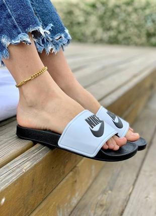 Чоловічі шльопанці nike slides white black / smb10 фото