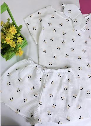 Женская муслиновая пижама в вишенки домашняя одежда для женщин