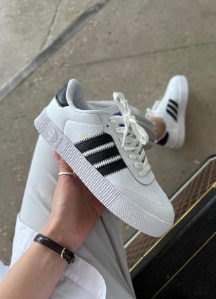 Женские кроссовки adidas samba white black / smb