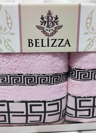 Набор махровых полотенец банное и лицевое belizza турция серо розовый 0372 фото