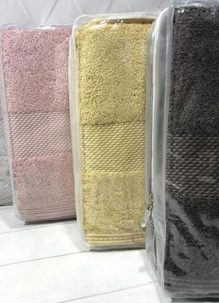 Набор люксовых махровых полотенец deluxe 1 банное и 1 лицевое soft cotton турция бежевые лучшая цена3 фото