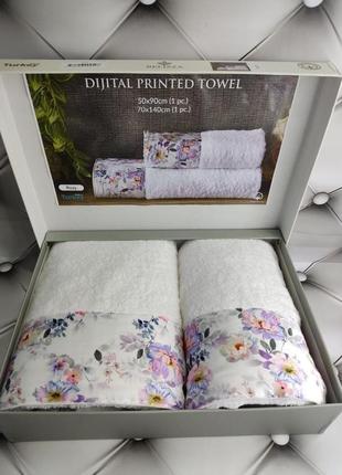 Набір махрових рушників 2 шт у подарунковій коробці beliza туреччина вставка з сатину 08