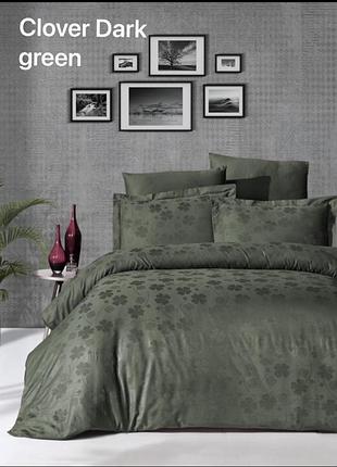 Комплект постільної білизни сатин жакард люкс євро issi home clover dark green