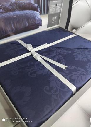 Набор постельного белья сатин жаккард люкс fiesta евро размер синий2 фото