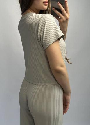Костюм летний женский рубчик мустанг 2-ка футболка и штаны беж6 фото