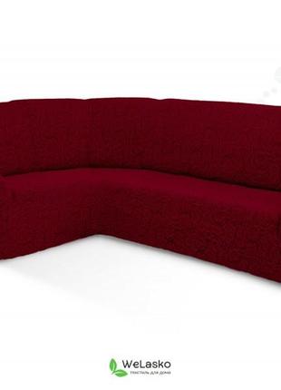 Жаккардовий чохол на кутовий диван і крісло без рюши  milano бордовий1 фото