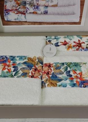 Набор махровых полотенец 3 шт в подарочной коробке dantela турция вставка из сатина 02