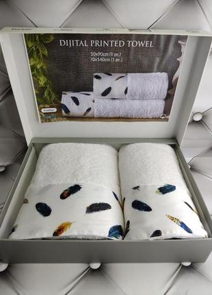 Набір махрових рушників 2 шт у подарунковій коробці beliza туреччина вставка з сатину 07