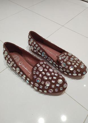 Туфлі шкіра + замш лофери у стразах jeffrey campbell