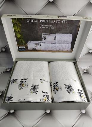 Набір махрових рушників 2 шт у подарунковій коробці beliza туреччина вставка з сатину 03