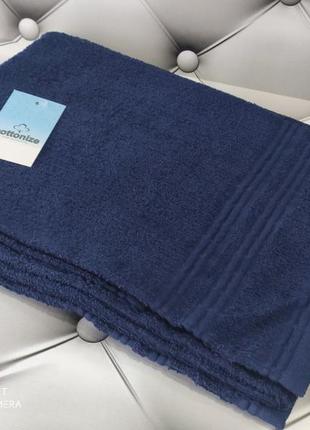 Набор махровых полотенец банное и лицевое cottonize турция темно-синий1 фото