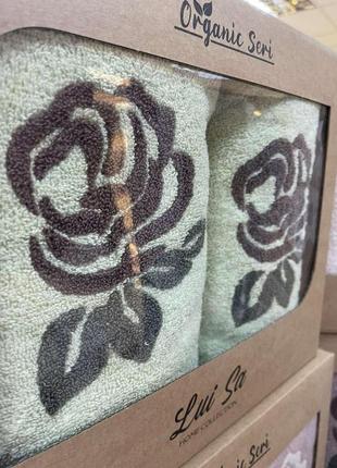Набор махровых полотенец банное и лицевое  в подарочной коробке luisa турция органик5 фото