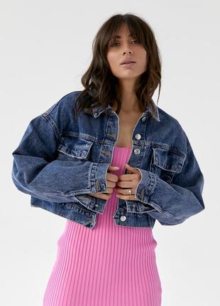 Модная, трендовая джинсовая укороченная женская курточка в стиле оверсайз