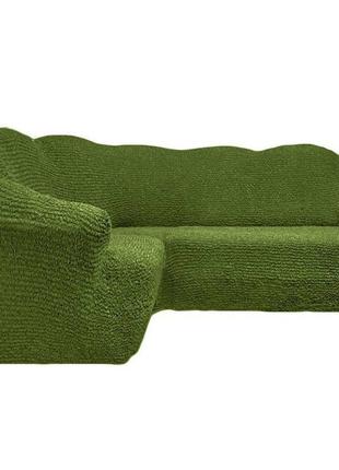 Чохол натяжний на кутовий диван без рюши milano зелений темний