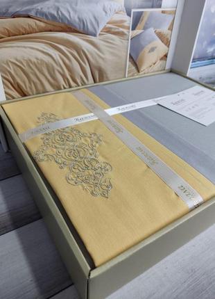 Комплект постільної білизни євро ранфорс karina home туреччина сіро-жовта3 фото