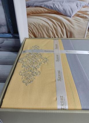 Комплект постільної білизни євро ранфорс karina home туреччина сіро-жовта2 фото