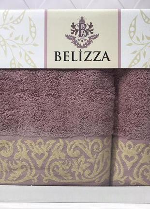 Набор махровых полотенец банное и лицевое belizza турция пудровый 0271 фото