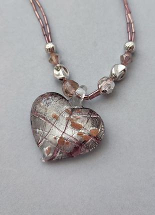 Вінтажне кольє, кулон-підвідвіска серце з муранського скла. венеція3 фото