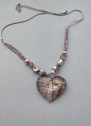 Вінтажне кольє, кулон-підвідвіска серце з муранського скла. венеція9 фото