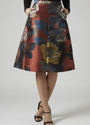 Шикарная жаккардовая юбка миди терракотового цвета topshop юбка-колокол ниже колен3 фото