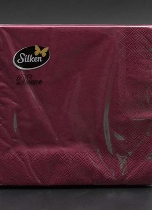 Салфетка "silken" / 33*33см / 3-слойная / бордовая / 20шт