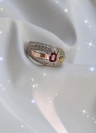🫧 17 размер кольцо серебро с золотом фианит красный белый