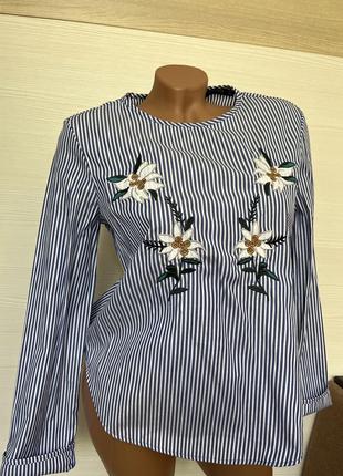 Сорочка блуза з вишивкою у смужку від zara basic xs