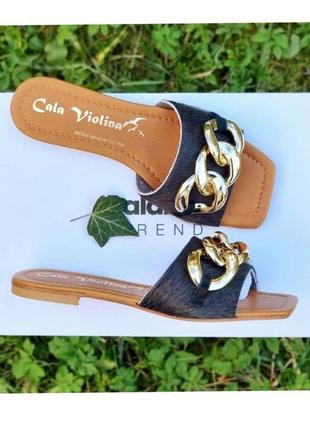 Італійські шкіряні шльопки шльопанці з ланцюгом cala violina 🇮🇹 37-38 39-39,5 розмір