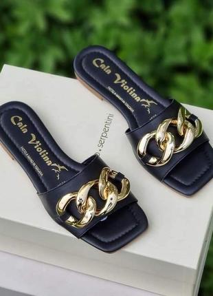 Итальянские кожаные шлепки шлепанцы пантолеты с цепью cala violina 🇮🇹 italy 36-37 размер