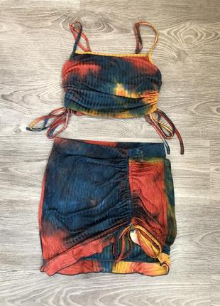 Комплект кроп топ и мини юбка с завязками от shein размер s4 фото