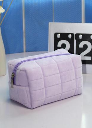 Мягкая велюровая косметичка-пенал фиолетовая1 фото