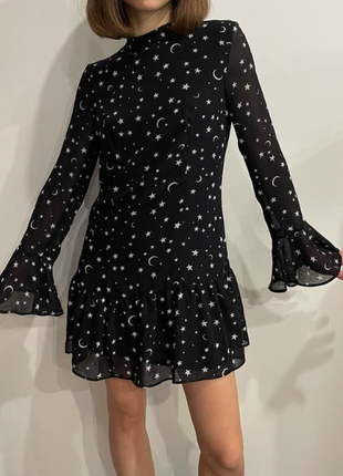 H&amp;m шифоновое платье в звездочки месяц с рукавами рюшами1 фото