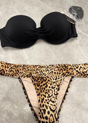 Купальник victoria’s secret чёрный леопардовый бандо виктория сикрет плавки бразильяно vs