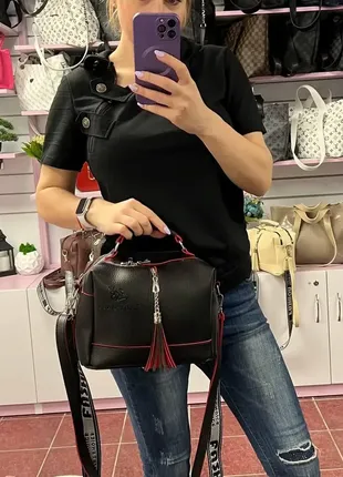 Черная с красным краем- стильная качественная сумка lady bags на два отделения с двумя съемными ремн7 фото