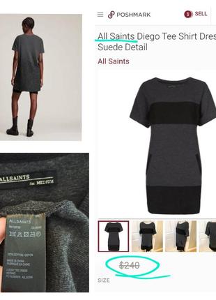Оригинал люкс бренд allsaints сукня плаття сарафан з замшевими вставками кожаними1 фото