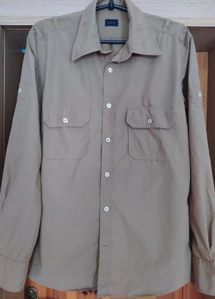 От бренда joop мужская рубашка, рубашка хлопковая в стиле милитари зеленая, хаки2 фото