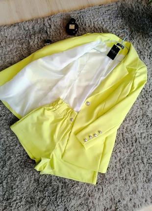 Яркий летний костюм двойка пиджака и шорты. лимонный цвет. костюм женский. костюм на лето яркий4 фото
