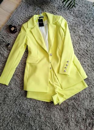 Яркий летний костюм двойка пиджака и шорты. лимонный цвет. костюм женский. костюм на лето яркий2 фото