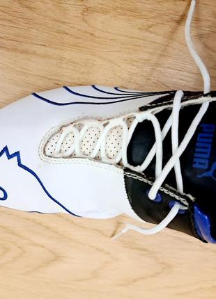 Кожаные кроссовки puma белые с черным и синим декором., размер 37.6 фото