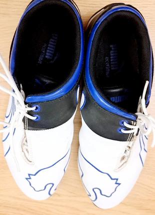 Кожаные кроссовки puma белые с черным и синим декором., размер 37.5 фото