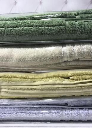 Набор люксовых махровых полотенец  1 банное и 1 лицевое soft cotton турция бежевые лучшая цена2 фото
