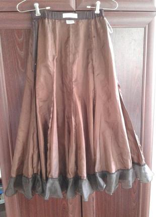 Шифоновая коричневая прозрачная юбка годе 8-клинка u:na миди длины3 фото