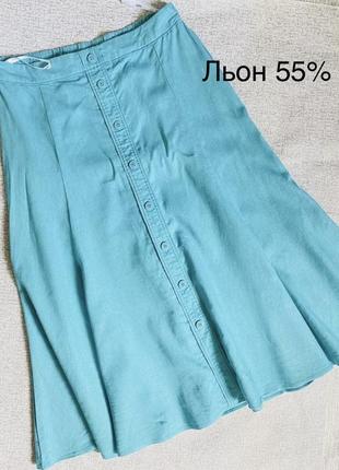 Спідниця годе льняна бірюзова юбка довга з льону bhs-м l