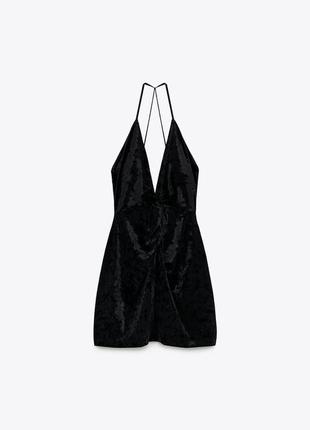 Бархатное черное платье мини zara5 фото