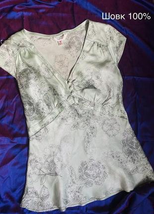 Блуза шелковая в цветочный принт мятная шелк next - m,l