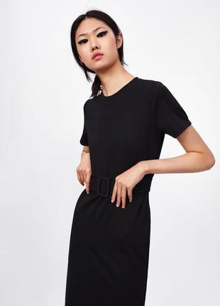 Комбинированное черное платье миди с поясом, по фигуре,zara