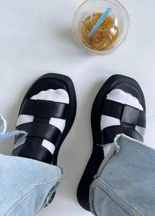 Босоножки сандали на платформе кожаные черные7 фото