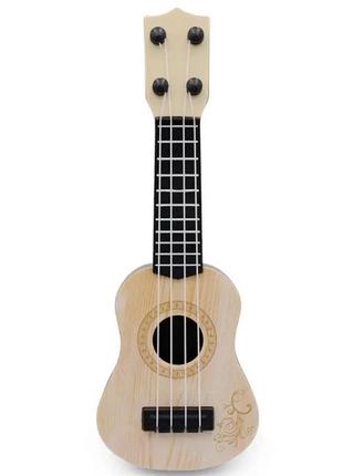Гітара дитяча іграшка, бежева, дитяча укулеле, довжина - 25см, ширина 9см, пластик, 4 струни, унісекс, 3+