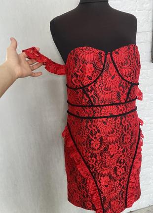 Коротка коктейльна гіпюрова сукня плаття по фігурі з оголеними плечима plt prettylittlething, xxxl 52р2 фото